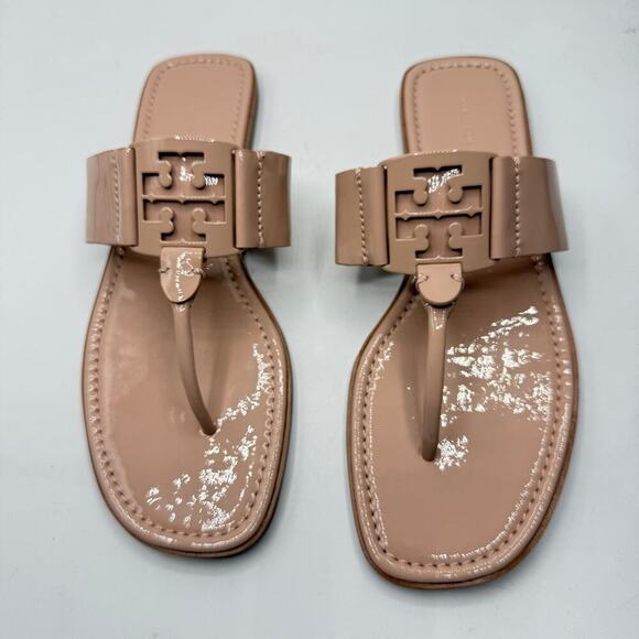 Tory Burch Womens Georgia Sandal Soft Patent Sheep Patent Goan Sand Size 9.5 - Picture 2 of 7